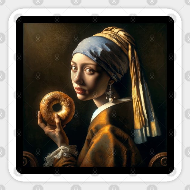 Bagel with a Pearl Earring: Unique National Bagel Day Sticker by Edd Paint Something